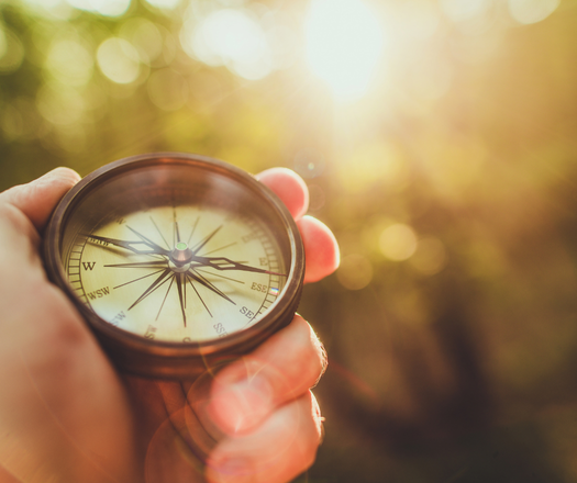 Person holding a compass in their hand